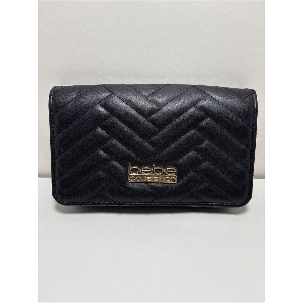Bebe Collection Black Quilted Stitch Bag With Gold Tone Emblem No Strap.